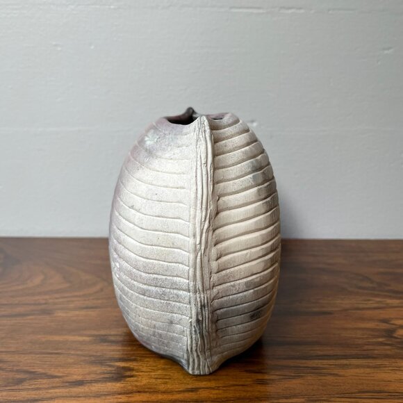 Ceramic Clay Vase Abstract Shape Handmade Black Gray Pink Author's Initials - Picture 5 of 15